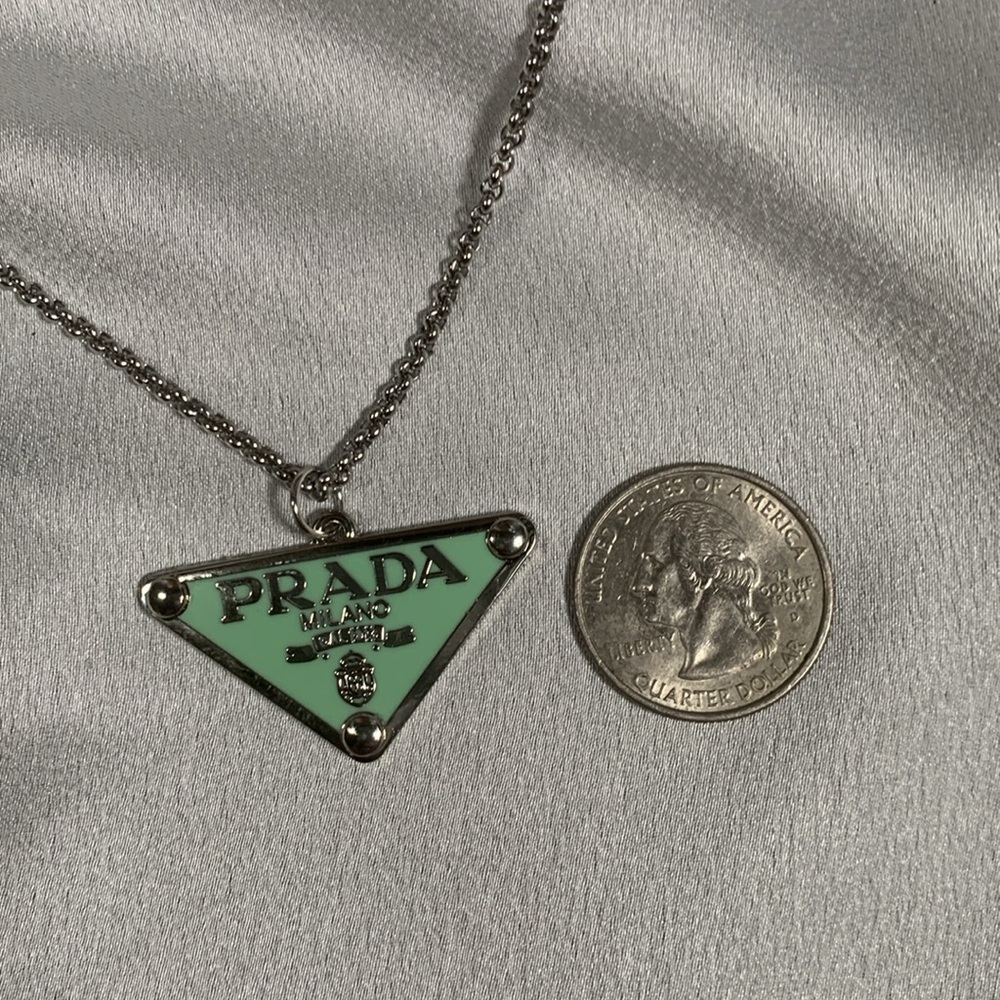 Unique upcycled Prada charm on a silver rope chain - Picture 6 of 6